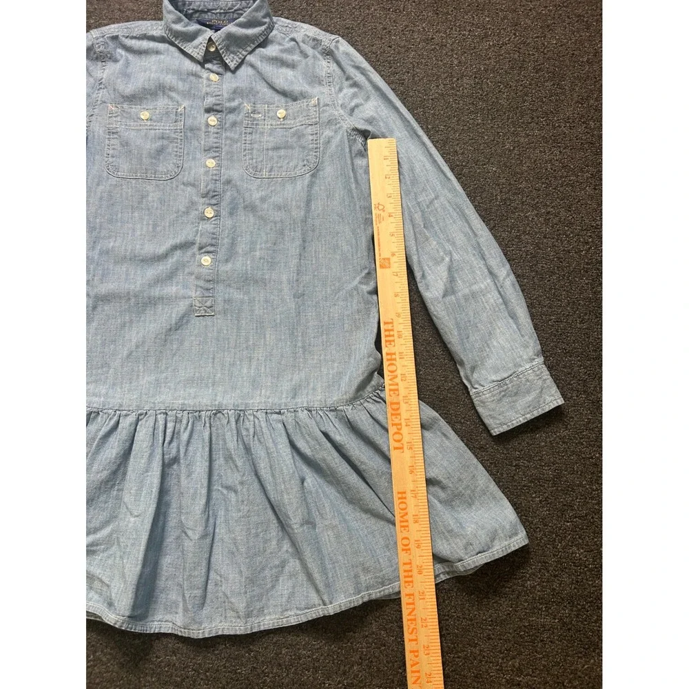 Polo‎ Ralph Lauren Dress Blue Girls 16 Chambray Drop Waist Ruffle Long Sleeve